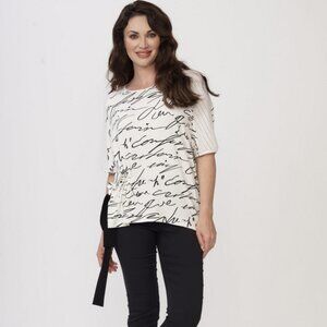 Luukaa Scribble Top White Size 10 Jersey Lagenlook Tunic Artsy